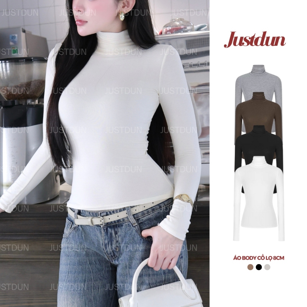 JUSTDUN C20 เสื้อยืดบอดี้คอนความร้อนคอปกสูง 8 นิ้ว แขนยาว - ผ้าฝ้ายหนา แบนเตอร์