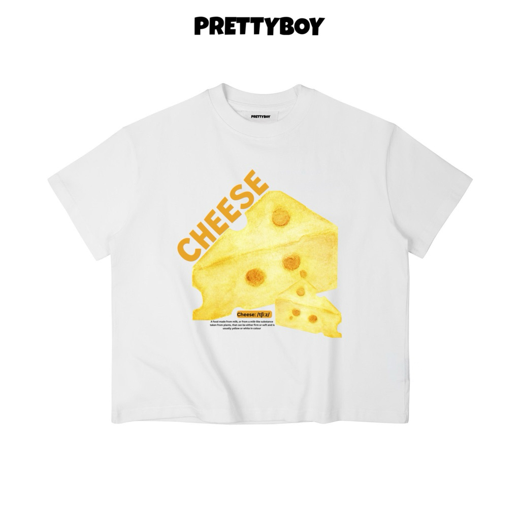 Boxy เสื้อยืดผู้ชายและผู้หญิง CHEESE CHEESE TEE ผ้าฝ้าย 250gsm American Teen Style - PRETTYBOY