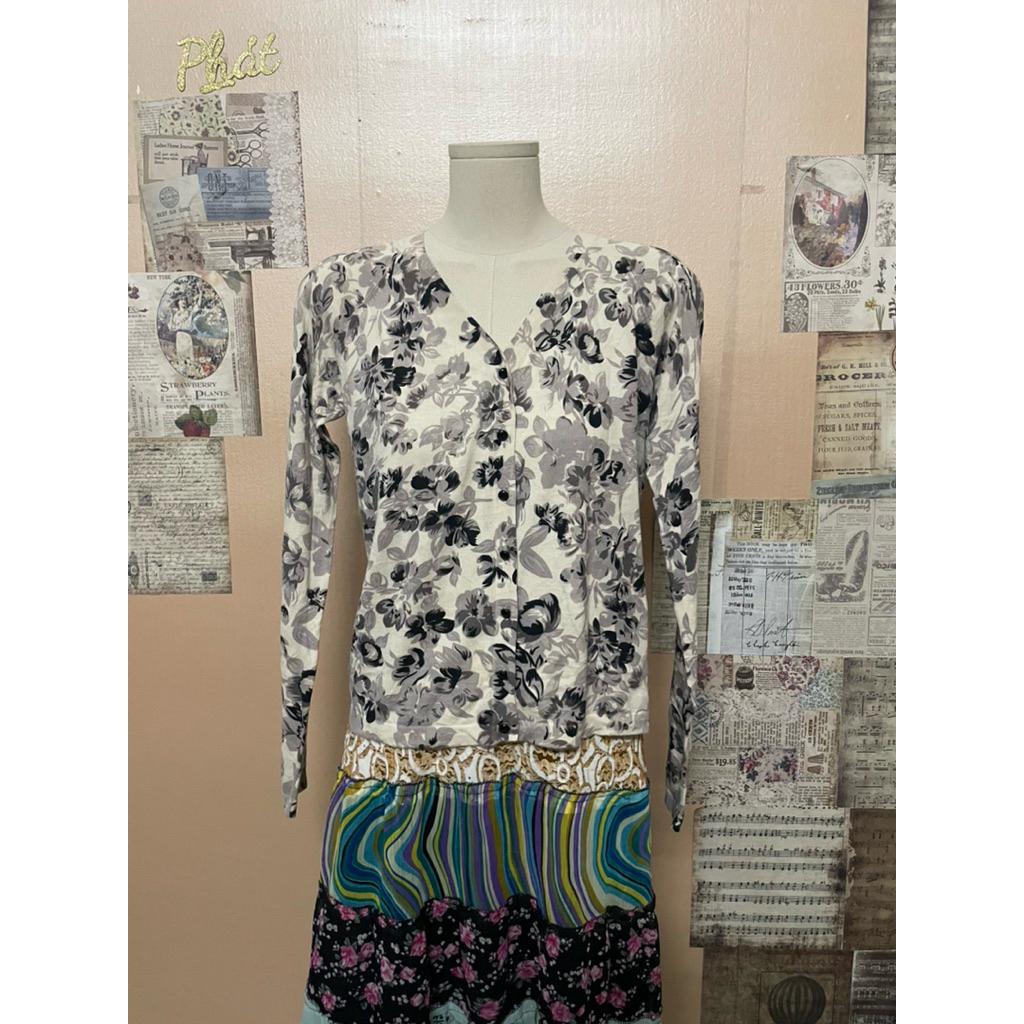 เสื้อสเวตเตอร์ถัก mongtogi ของผู้หญิงญี่ปุ่นสีดําและสีเทา ca8