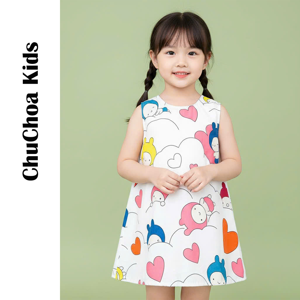 ชุดเดรสเด็กผู้หญิง ชุดเดรสเด็กผู้หญิง ผ้าคอตตอนแขนกุด ทรงเท่ๆ ChuChoaKids [VBC24]