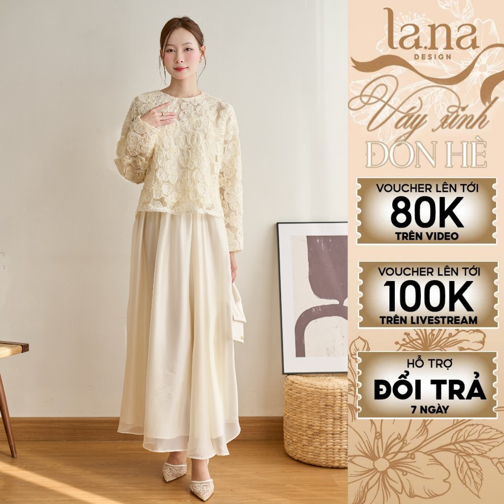 An Sa dress Set ออกแบบโดย LA.A DESIGN ลูกไม้ดอกไม้นูนผสมไหมเนียน นุ่ม เนียน โดดเด่น - SV407