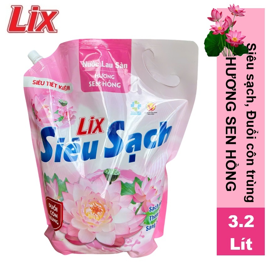 ลิกซ์ น้ํายาทําความสะอาดพื้น กลิ่นดอกบัวสีชมพู 3.2 ลิตร 15502