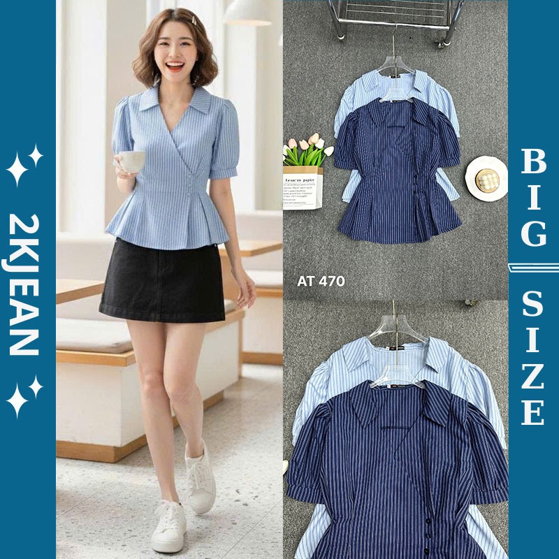 Bigsize babydoll เสื้อเชิ้ต 55kg-90kg เสื้อเชิ้ตแขนสั้นสไตล์ AT470 2KJeans แฟชั่น