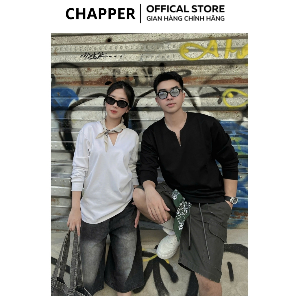 CHAPPER เสื้อยืดแขนยาวผู้ชาย Y คอคุณภาพสปอร์ตคุณภาพสูง - ADP003 Menswear