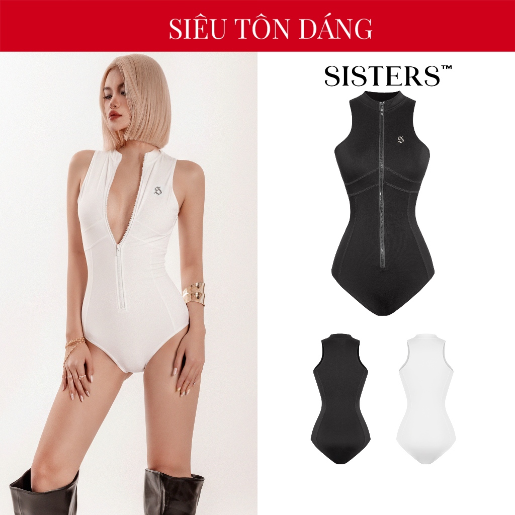 น้องสาว เซ็กซี่ของผู้หญิง บอดี้สูทคอปกสูงและซิปโชว์หน้าอกเซ็กซี่ของคุณสีดําและสีขาว อาธีน่า การออกแบบสามรู | เอสเอส-เจ71