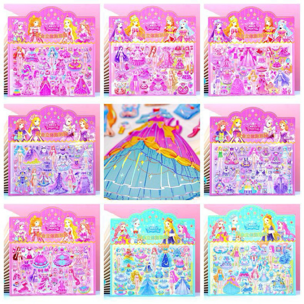 SET OF 3D STICKERS 4 ชิ้นสําหรับเสื้อผ้าเจ้าหญิง A4 ขนาดใหญ่