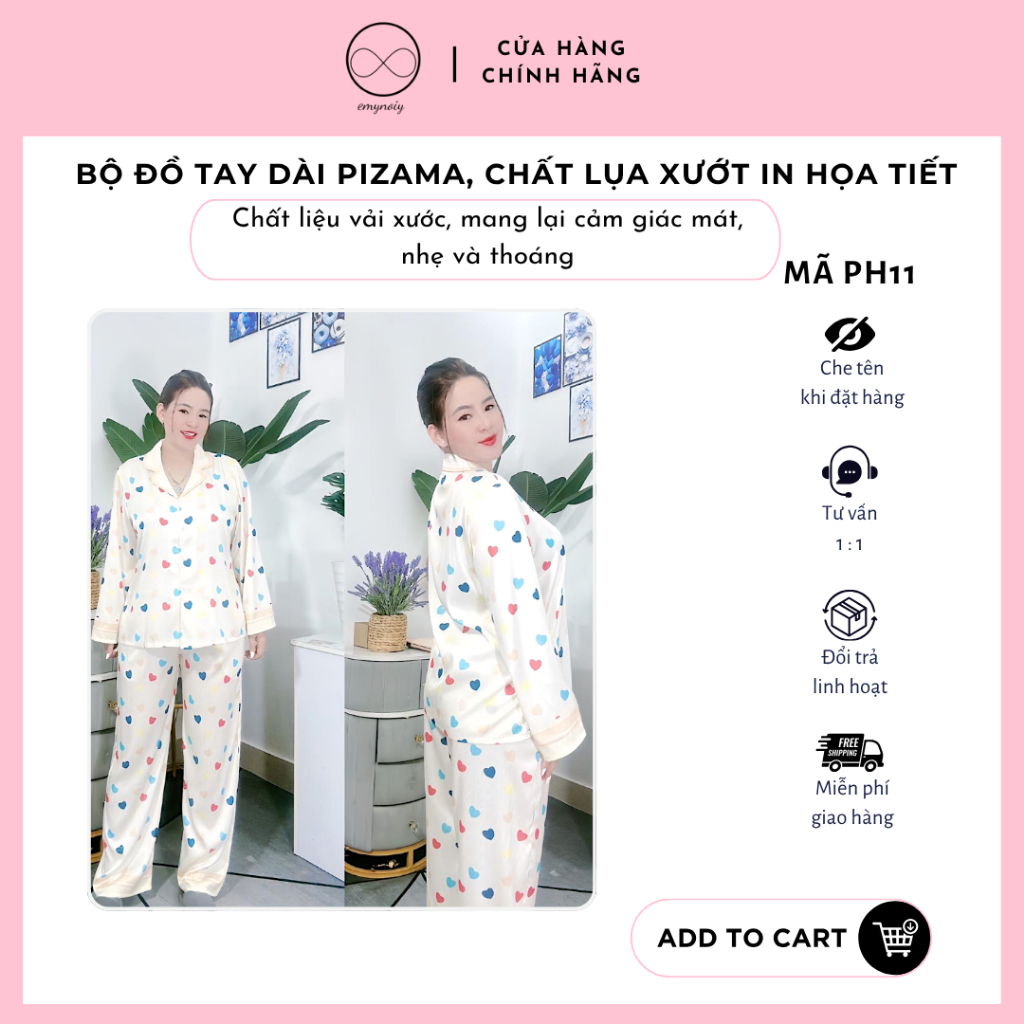 EMYNOIY PIZAMA BIGSIZE LONG-SLEEVE PADDY SET, SILK WITH PRINTED PATTERNS - CODE PH11.
