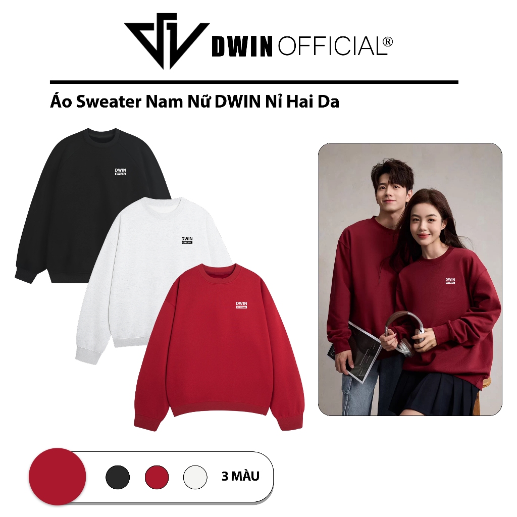 DWIN เสื้อสเวตเตอร์ผิวสองชั้นทรงหลวมขั้นพื้นฐานสําหรับผู้ชายและผู้หญิงแบรนด์ท้องถิ่น