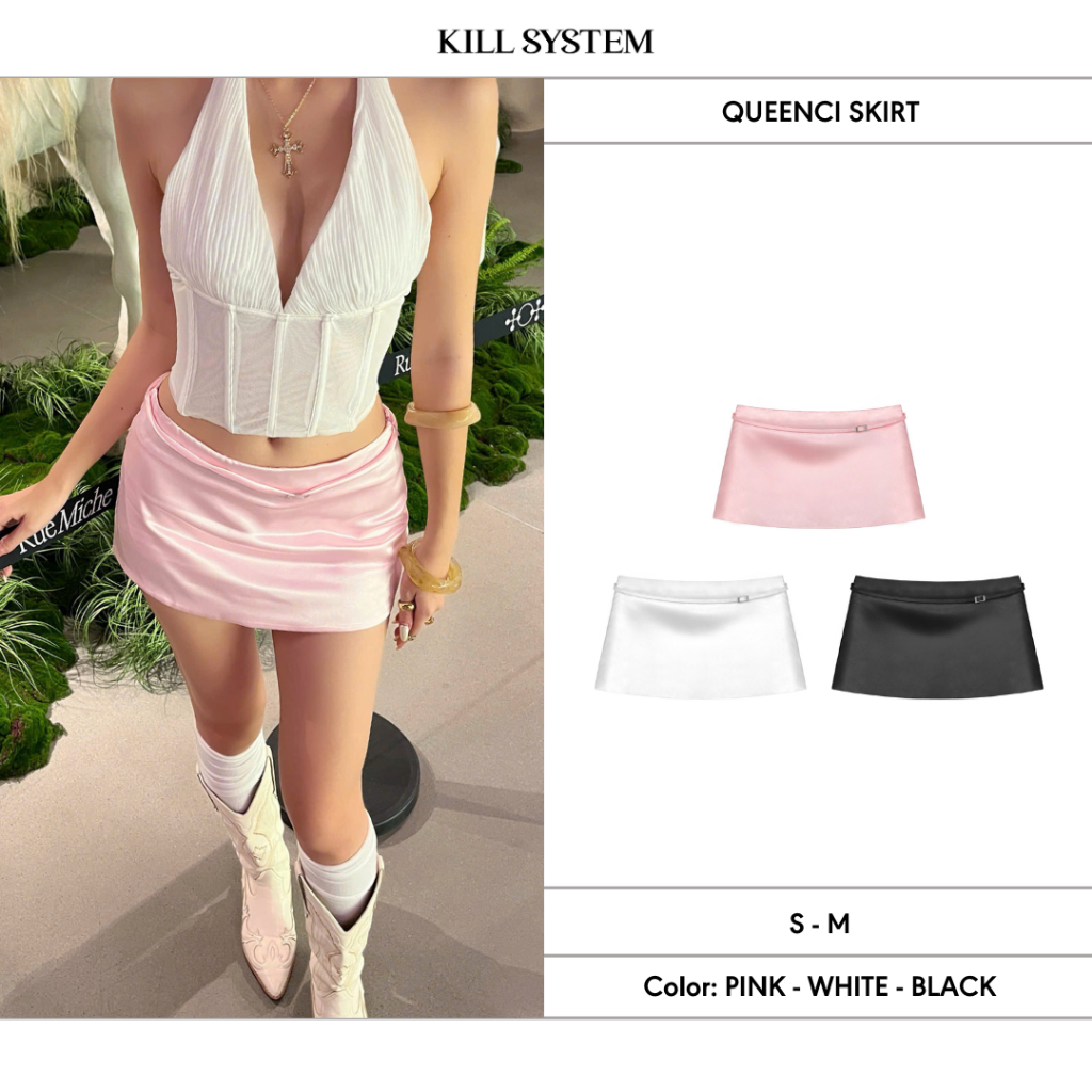 QUEENCI กระโปรงไหมทรงเอสั้น - KILL SYSTEM