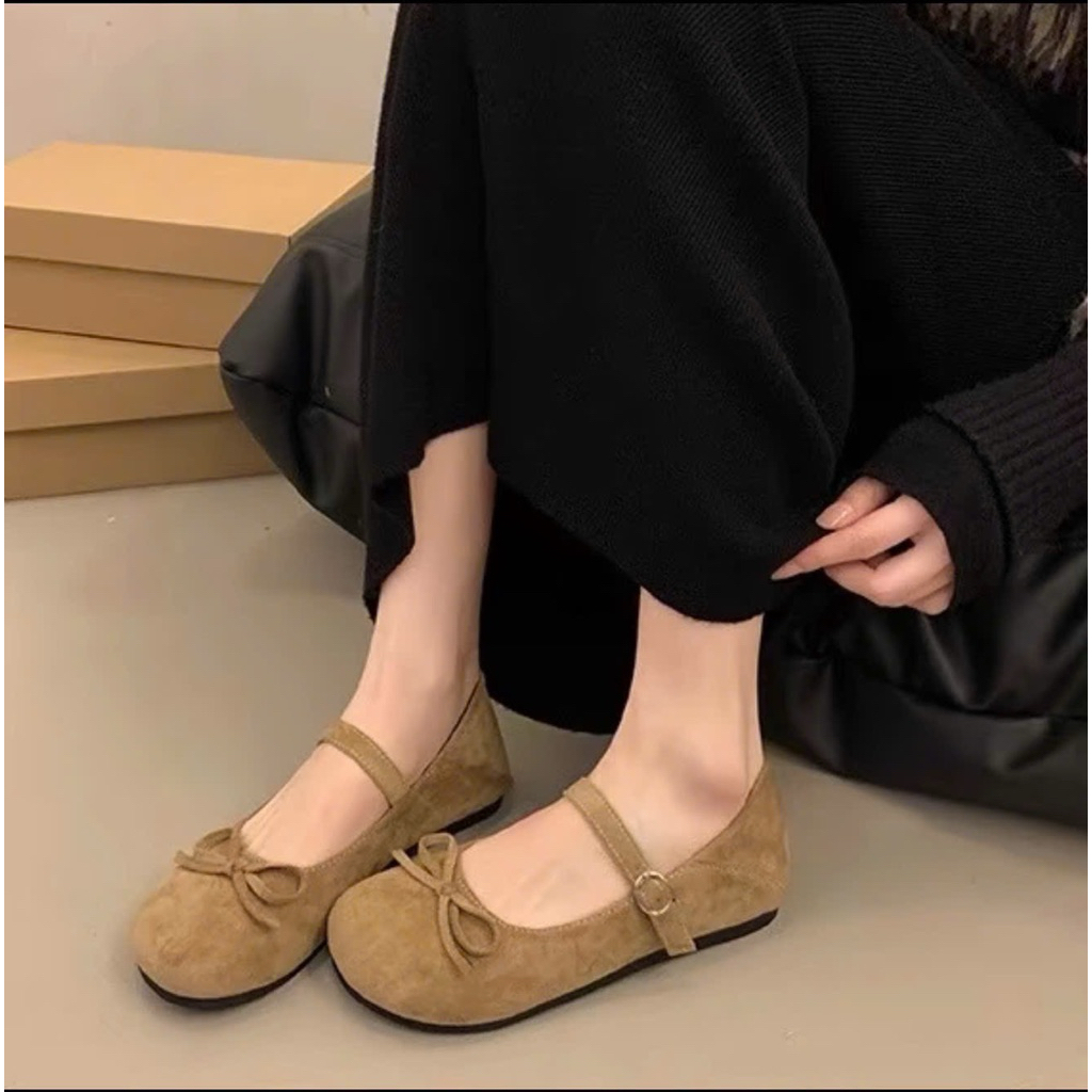 Marry Jane Round Toe Suede Shoes ผู้หญิงสไตล์เกาหลี