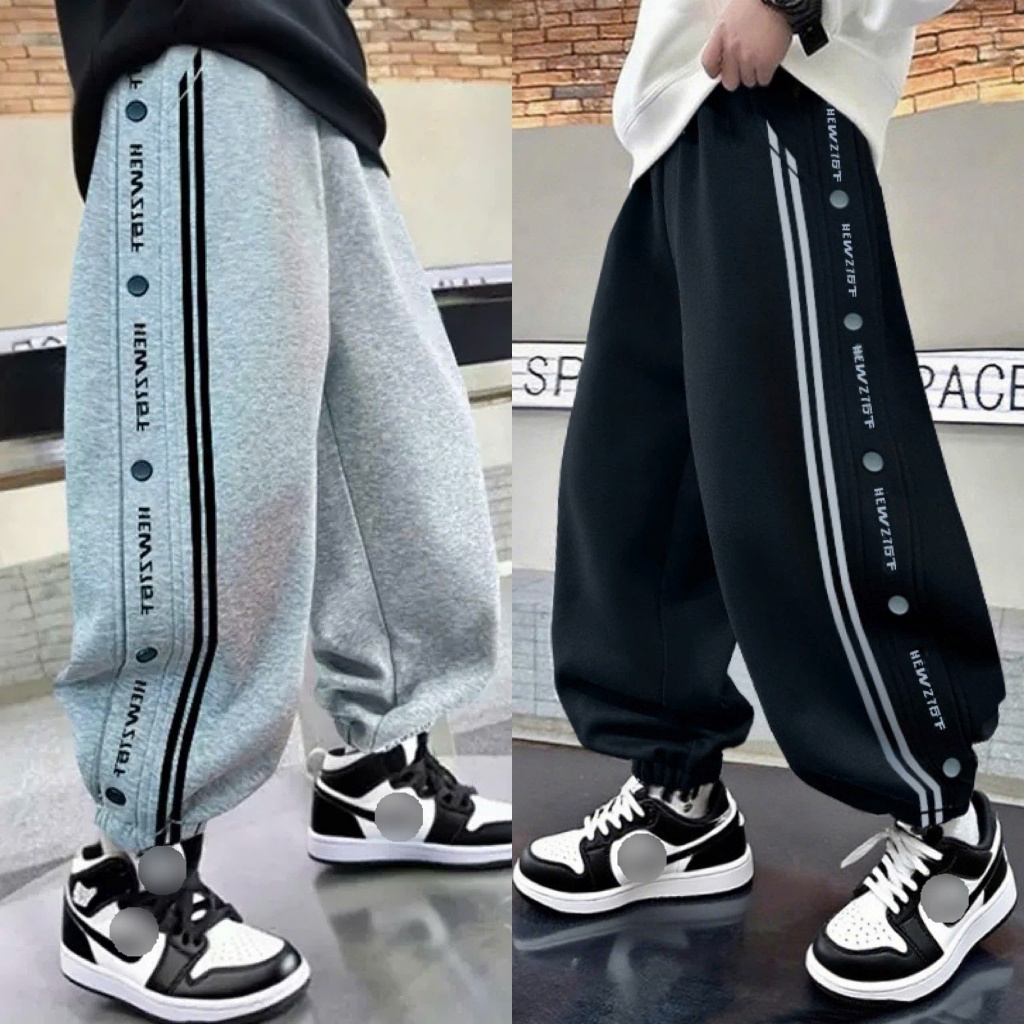 NANA CHAN - กางเกงขายาวสําหรับเด็กผู้ชาย BIG SIZE 120-170 กางเกงจ็อกเกอร์เด็กมีกระดุมลายทาง KB153