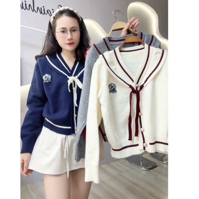 เสื้อสเวตเตอร์กะลาสีปักป้าย คาร์ดิแกนผ้าวูลหนา AL4401-B2T3 - NhiNhi Shop