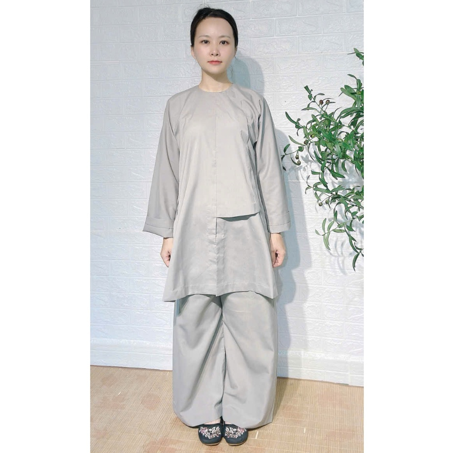 (SHOP STAR) ชุดพุทธ - เนคไทกระดุมสีน้ําเงิน วัสดุเคท (pp034)