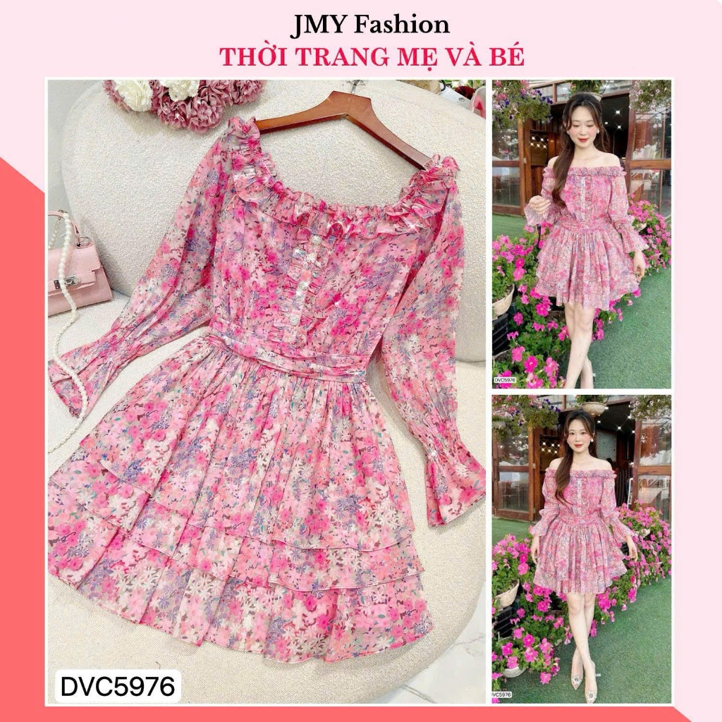 DVC5976 เดรสลายดอกไม้สีชมพูแขนยาวเลดี้ [Dolce Viva Collection (DVC/ACC)]