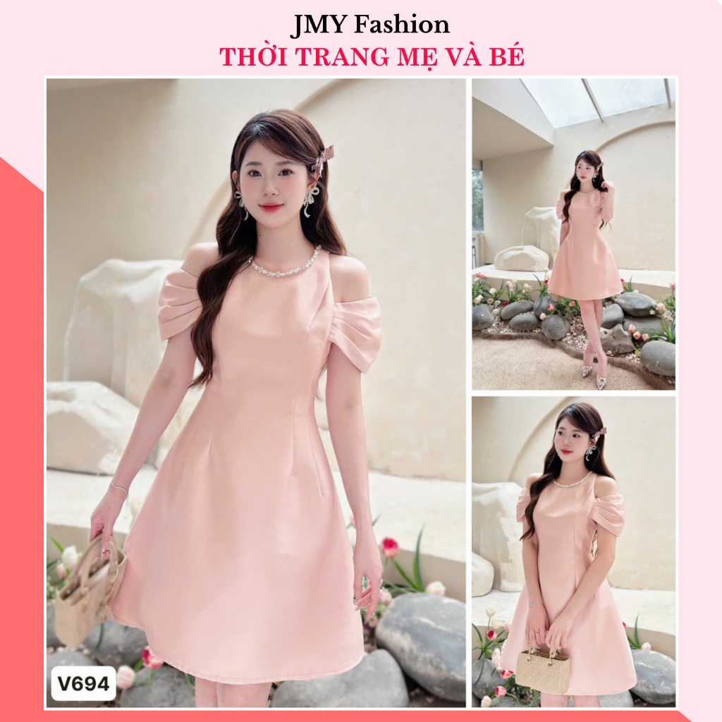 V694, RC777 ชุดเดรสผู้หญิง A-line สีชมพู [TH HA LE]