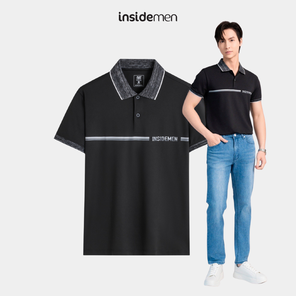 Insidemen เสื้อโปโลแขนสั้นผู้ชาย Slim Fit เป็นมิตรกับสิ่งแวดล้อมรีไซเคิลโพลีเอสเตอร์ IPS126AS2