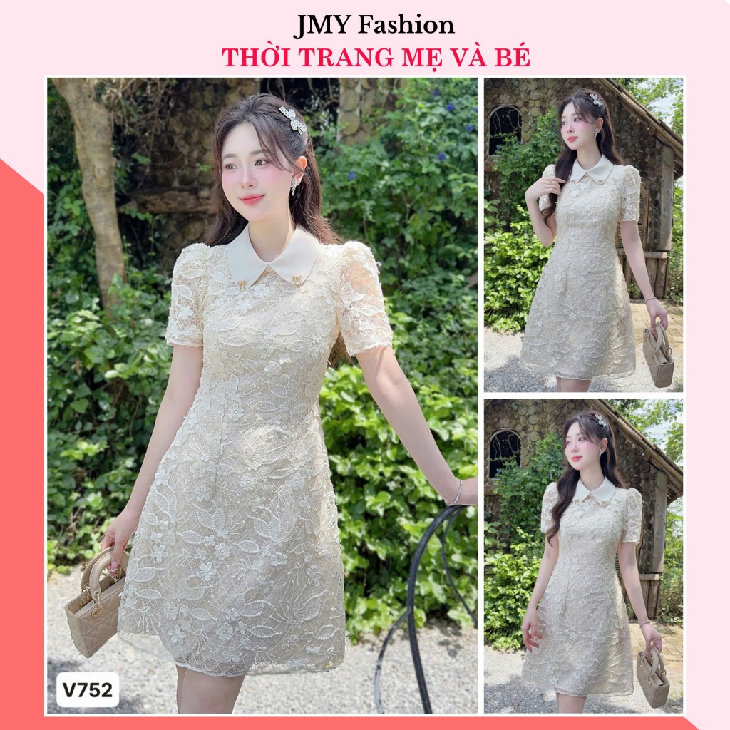 V752, RC830 เดรสลูกไม้คอปกบัวทรงเอสั้นเรียบหรู [TH HA LE]