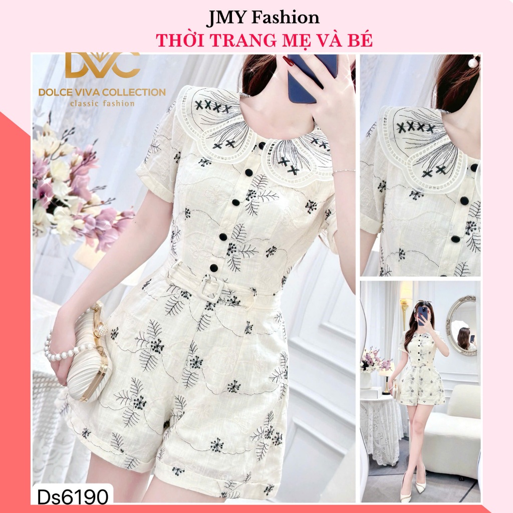 DS6190 จั้มสูทลายดอกไม้สีดําสุดหรู คอปกลูกไม้ (มีเข็มขัดให้) [Dolce Viva Collection (DVC/ACC)]