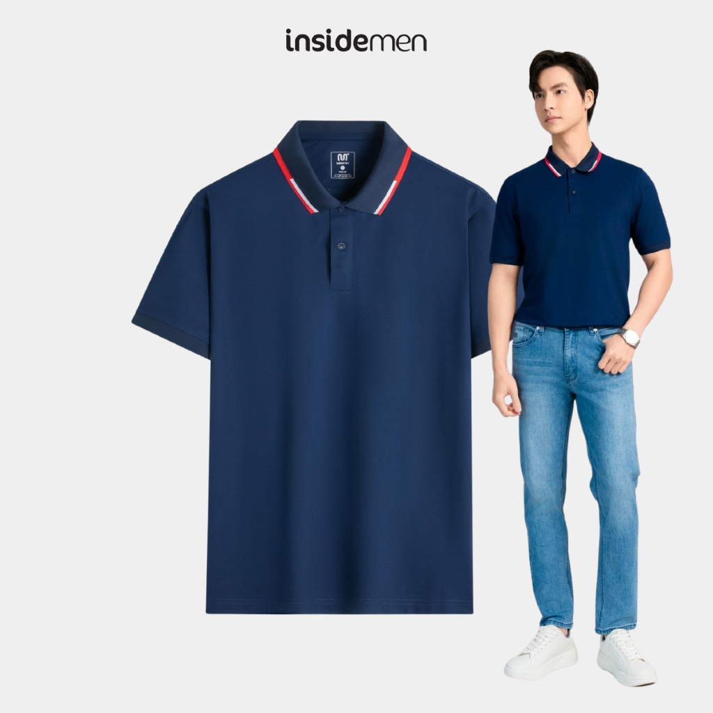 Insidemen Regular เสื้อโปโลแขนสั้นผู้ชายคอปกทอ สีเทา สีดํา สีกรมท่า IPS190AS0