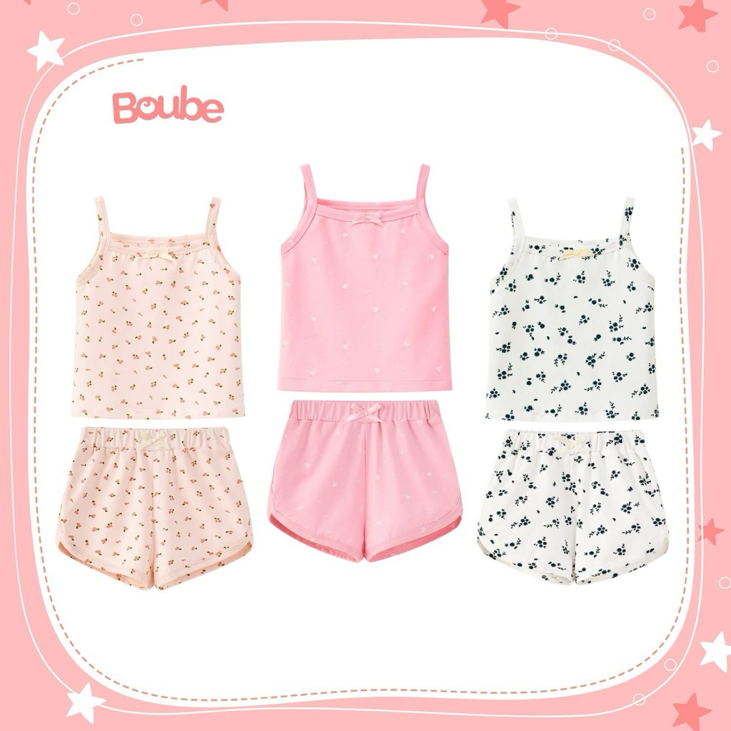 โบube ที่รัก ชุดทูพีซลายเด็กผู้หญิง ผ้าคอตตอนธรรมชาติสุดเท่ - ขนาด 0 ถึง 12 เดือน