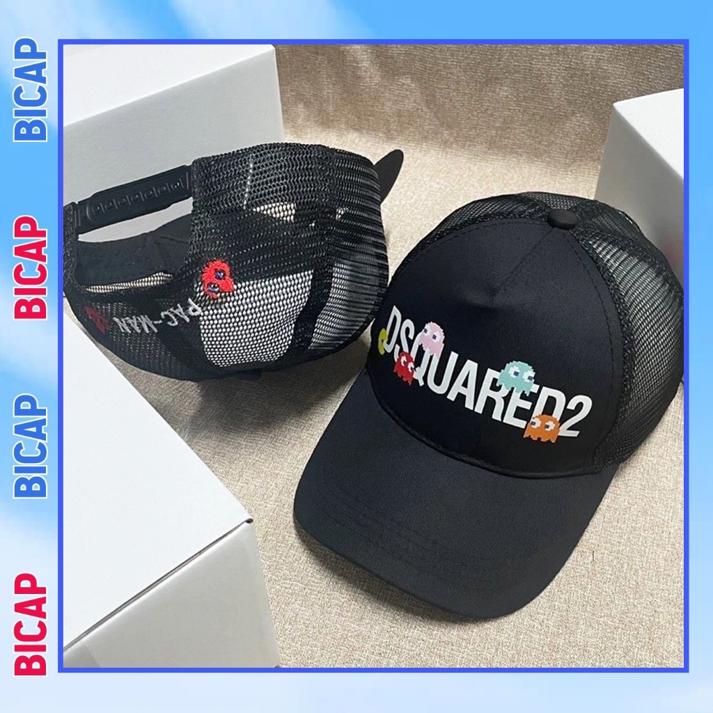 DSQUARED2 หมวกเบสบอลหัวเข็มขัดปุ่มแฟชั่นสําหรับบุรุษและสตรี, หมวกตาข่ายสีกากี DS2 PAC..หมวกผู้ชาย568