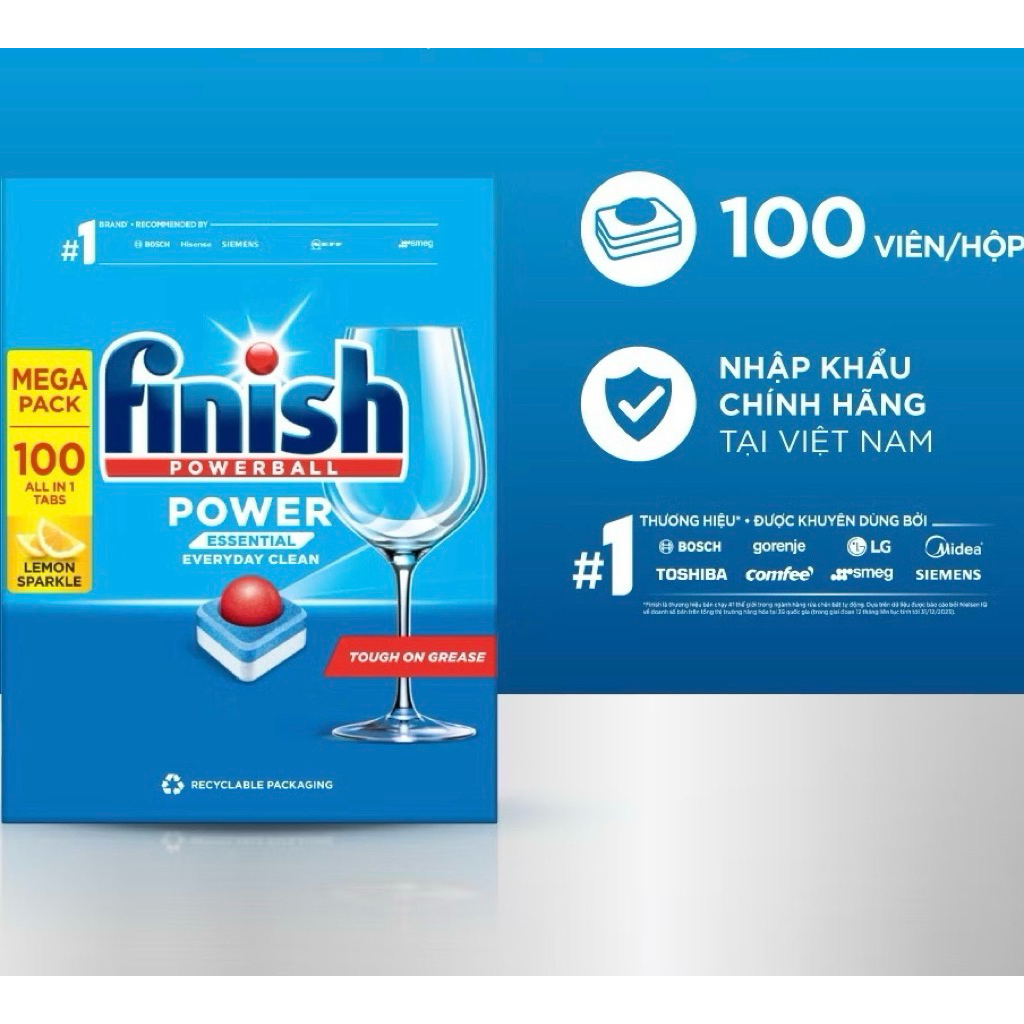 Finish Powerball Lemon Sparkle เม็ดเครื่องล้างจาน 100 เม็ด - ทําความสะอาดแรง กลิ่นหอมสดชื่น ป้องกันน