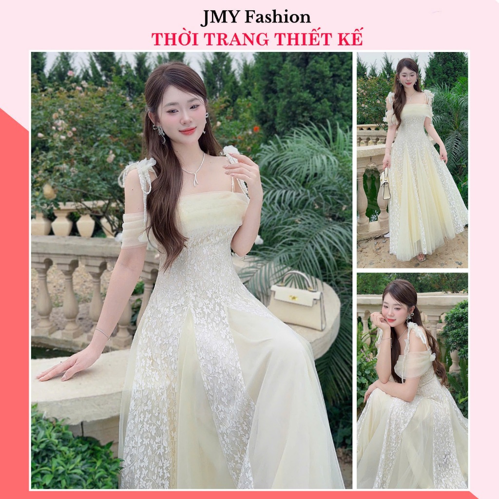 V696, RC783 เดรสลูกไม้ลายดอกไม้ 2 สายเปิดไหล่ [TH HA LE]