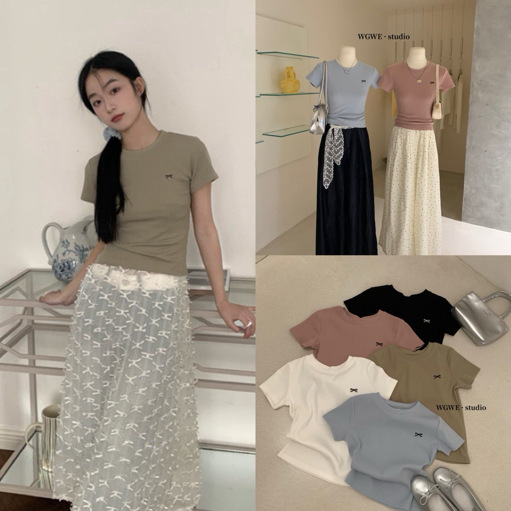 /wgwe.studio - WGWE/ เสื้อยืดเด็กอ่อน แต่งโบว์ แขนสั้น มาตรฐาน QC คุณภาพสูง 3040