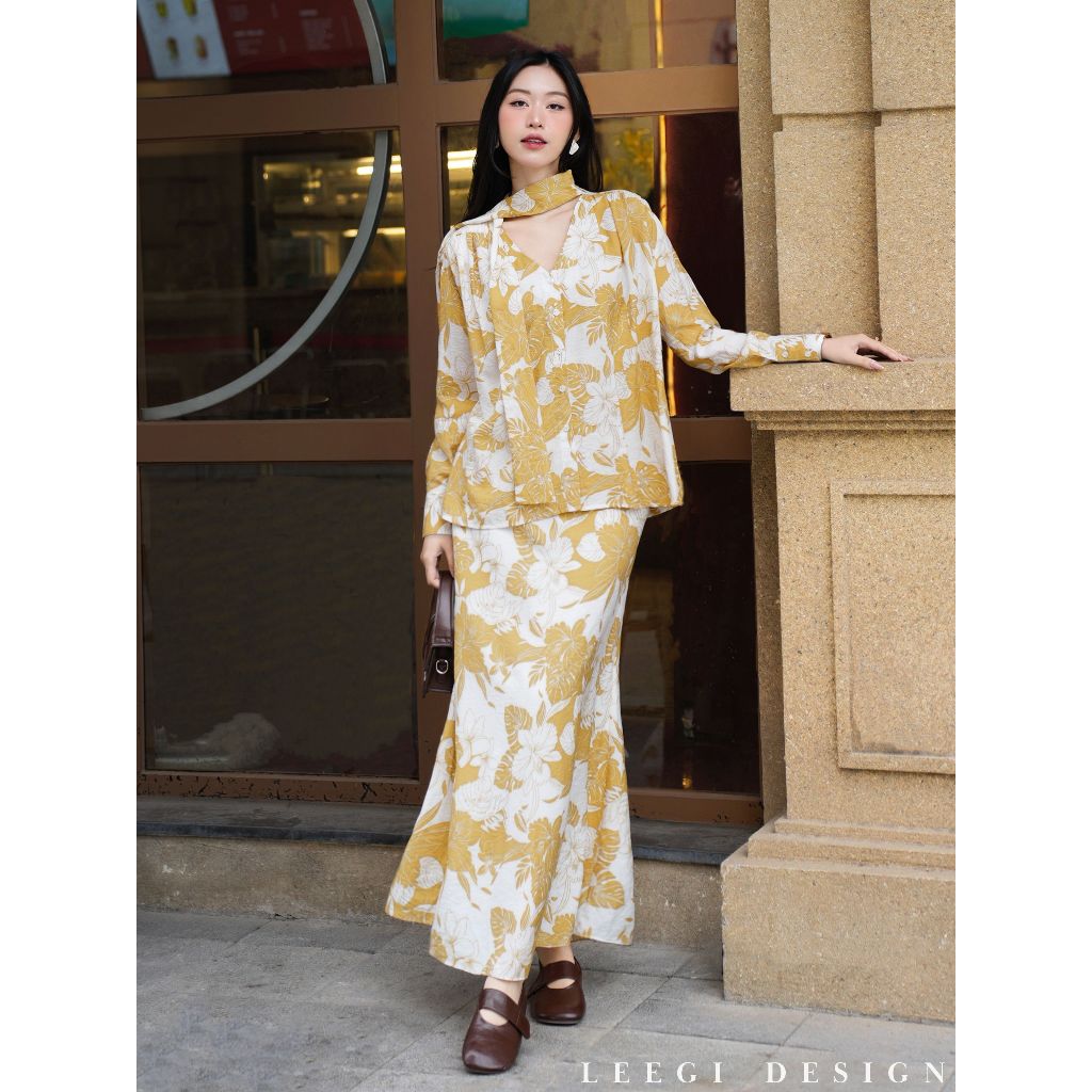 [KOL] เซตเสื้อไหมคอเต่าพร้อมกระโปรงหางปลายาวสุดหรู LiLiQiQi By LeeGi - AV805