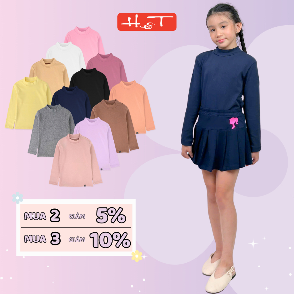 เสื้อกันความร้อนเด็กผู้หญิง H&T - คอเต่า 3 นิ้วขั้นพื้นฐานทําจากซี่โครงผ้าฝ้ายยืดนุ่มสําหรับเด็กทารก