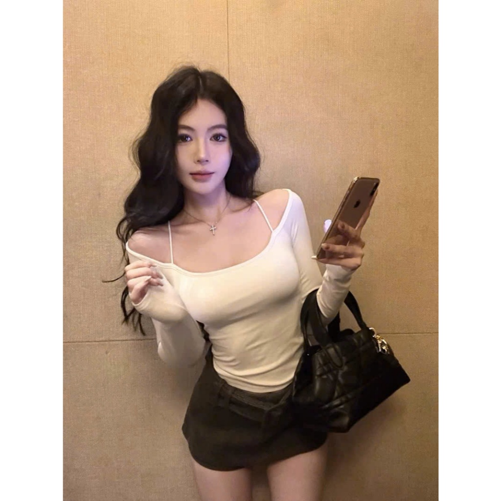 [AVAILABLE SIZE] RANSHI เสื้อปาดไหล่แขนยาว บอดี้คอนเซ็กซี่ ใส่คาเฟ่และออกไปข้างนอก ผ้าฝ้าย - RA341 - รูปที่ 5