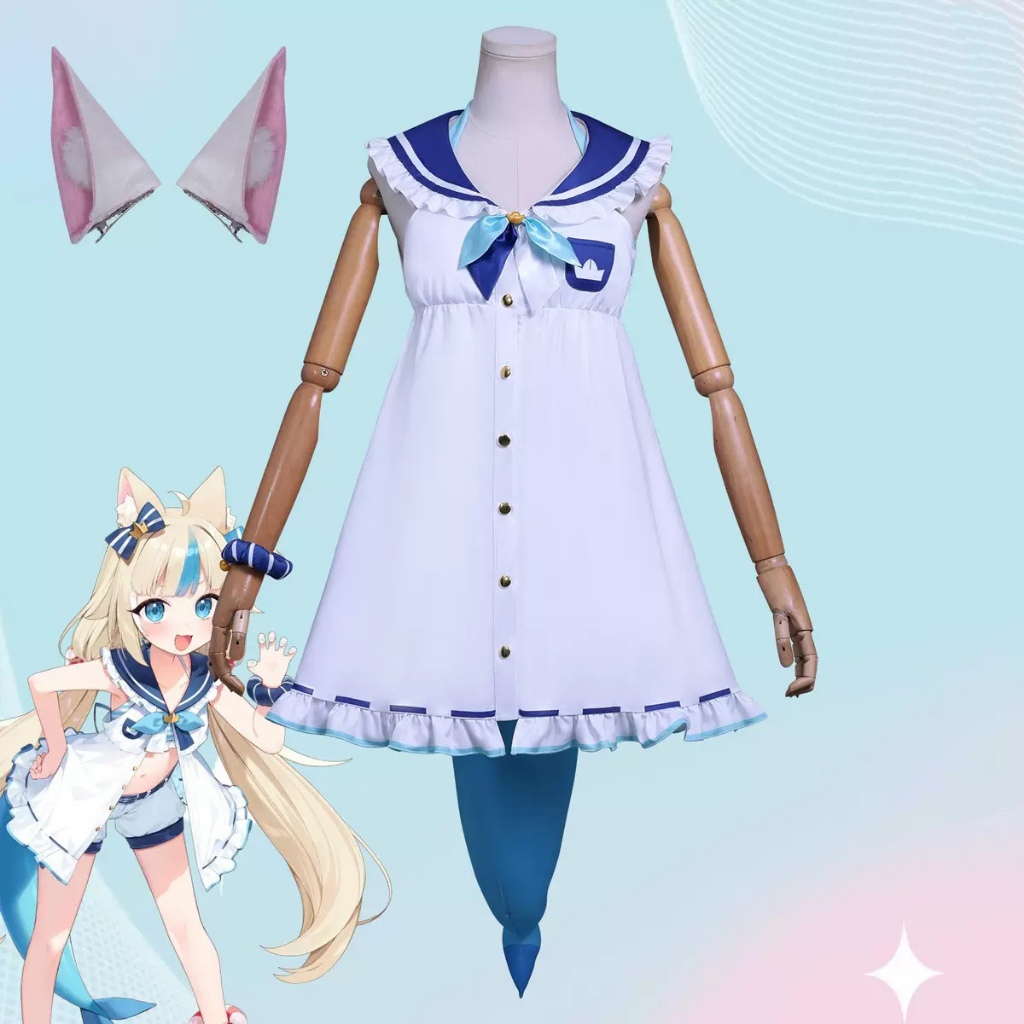 Vtuber Hololive Gura Shark Sameko Saba คอสเพลย์เครื่องแต่งกายผมผมผมหางหูชุดเต็มฮาโลวีนเครื่องแต่งกาย