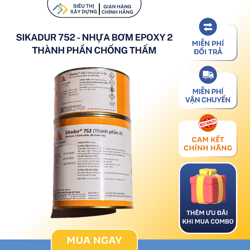 Sikadur 752 Resin 2-Component Epoxy Waterproofing Pump, ตัวแทนพันธะคอนกรีต