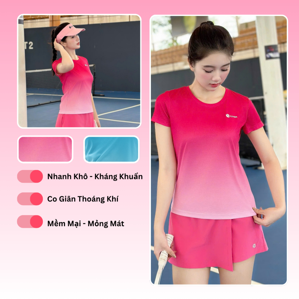 เสื้อยืดผู้หญิง Livan Sport LV25S04F224 เสื้อยืดกีฬาพื้นฐานของผู้หญิง, การออกแบบ Ombre บุคลิกภาพ, รู