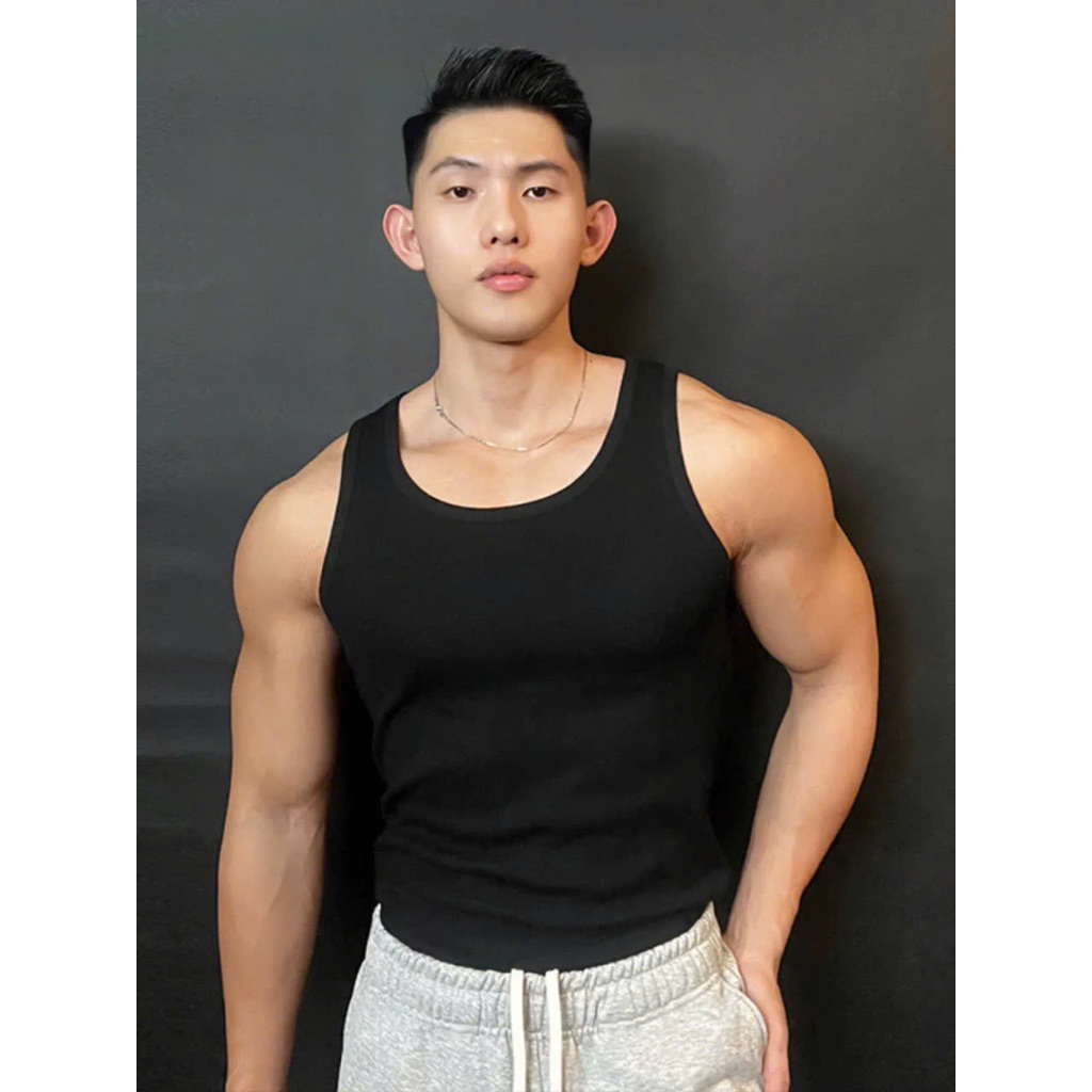 เสื้อกล้ามยิมผู้ชาย Bodycon Ribbed Gym Shirt