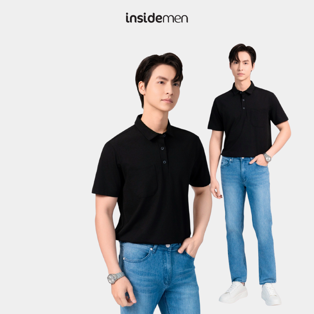 Insidemen Regular เสื้อโปโลแขนสั้นผู้ชายคอปกทอสีดํา IPS124AS2