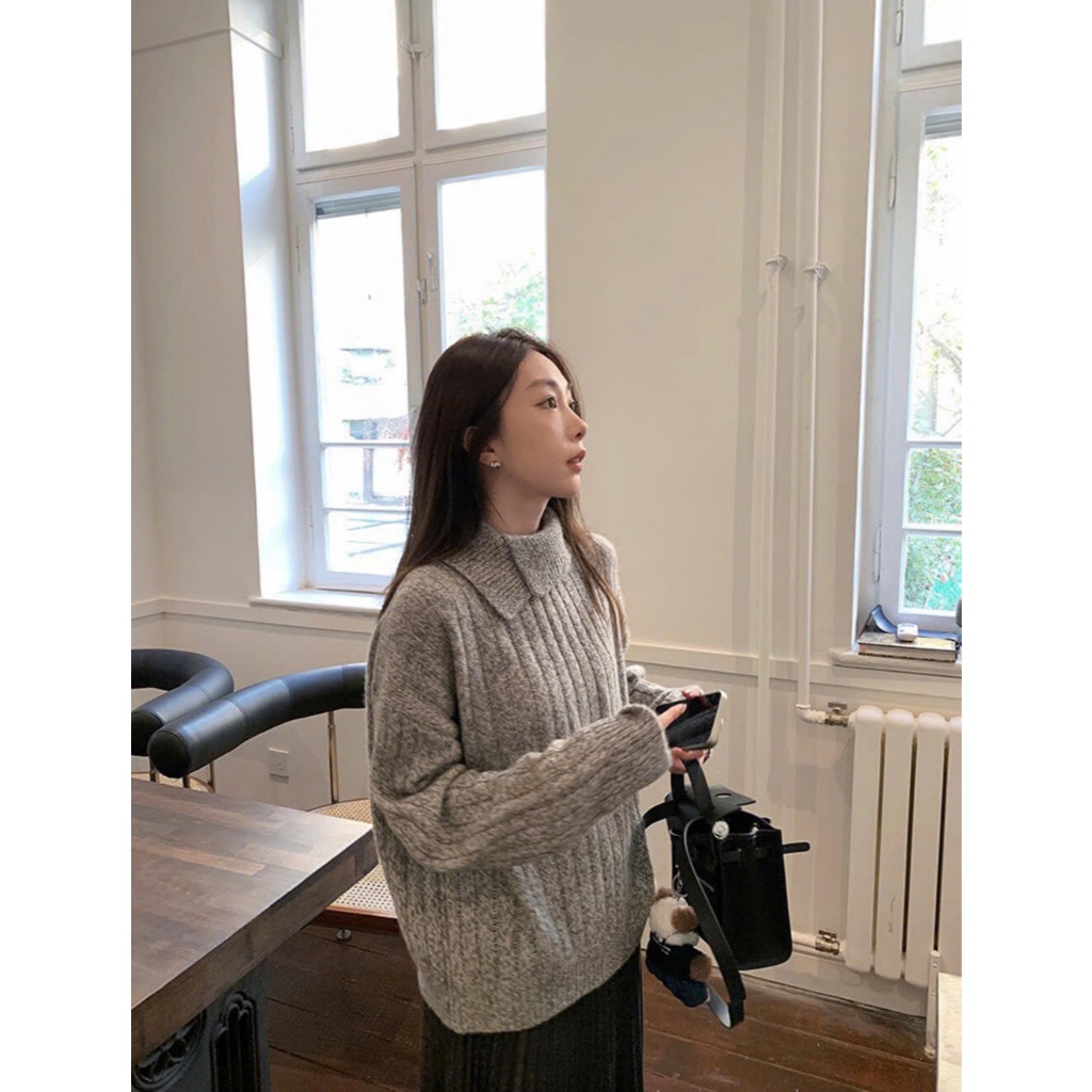 [WGWE] เสื้อสเวตเตอร์ผ้าถัก wgwe หลวมสไตล์เกาหลี W7198