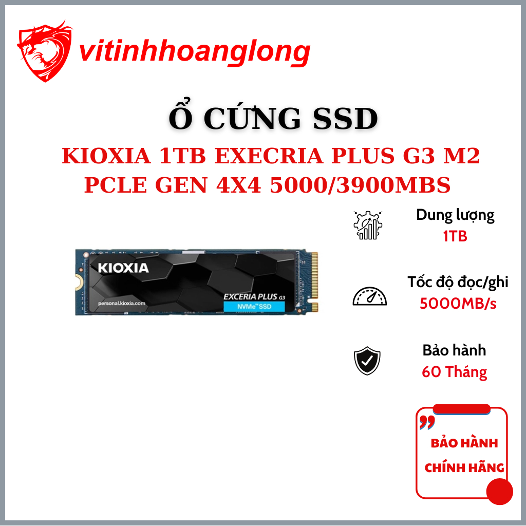 Kioxia EXCERIA PLUS G3 1TB NVMe Gen 4x4 SSD ฮาร์ดไดรฟ์ - 36 เดือน