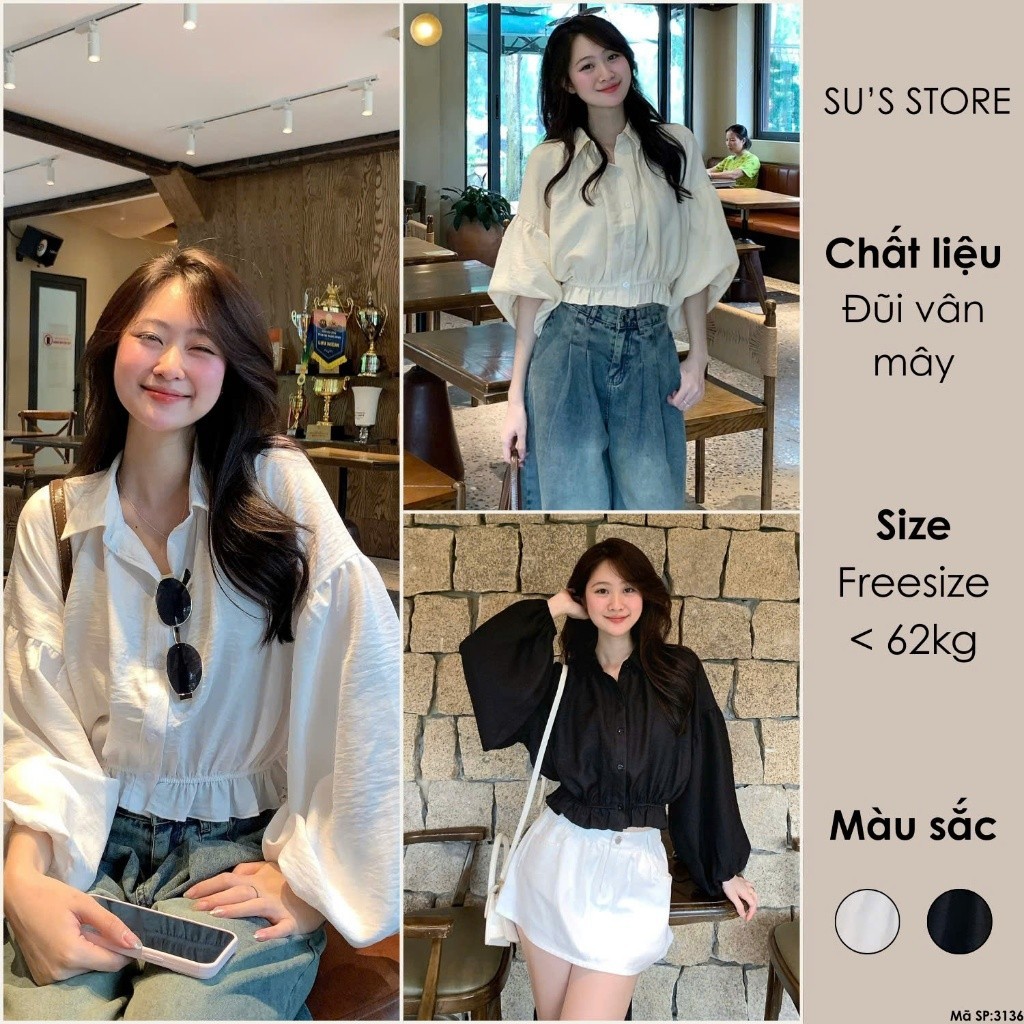 เสื้อครอปแขนเป็นก้อน A3136 Shees แฟชั่นผู้หญิง Bigsize MA3136
