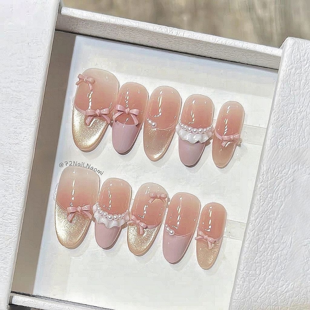 Nailbox ombr french cat eye nude jelly design [V68]