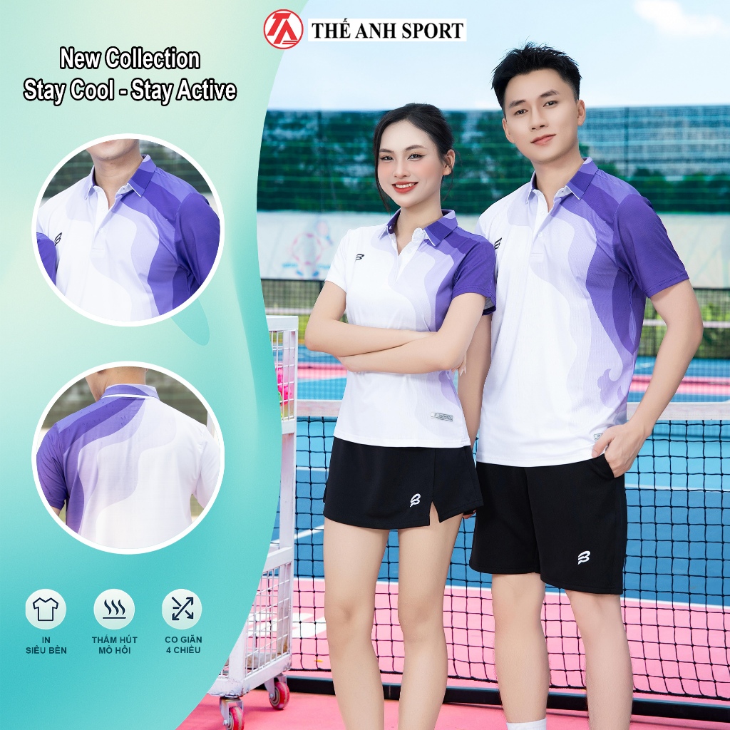 คนบ้า เสื้อแบดมินตันชายและหญิงผสมสีม่วงและขาว – เสื้อกีฬาคอปกเปิดลงในผ้างายืด 4 ทาง เย็น (8810 สีม่ว