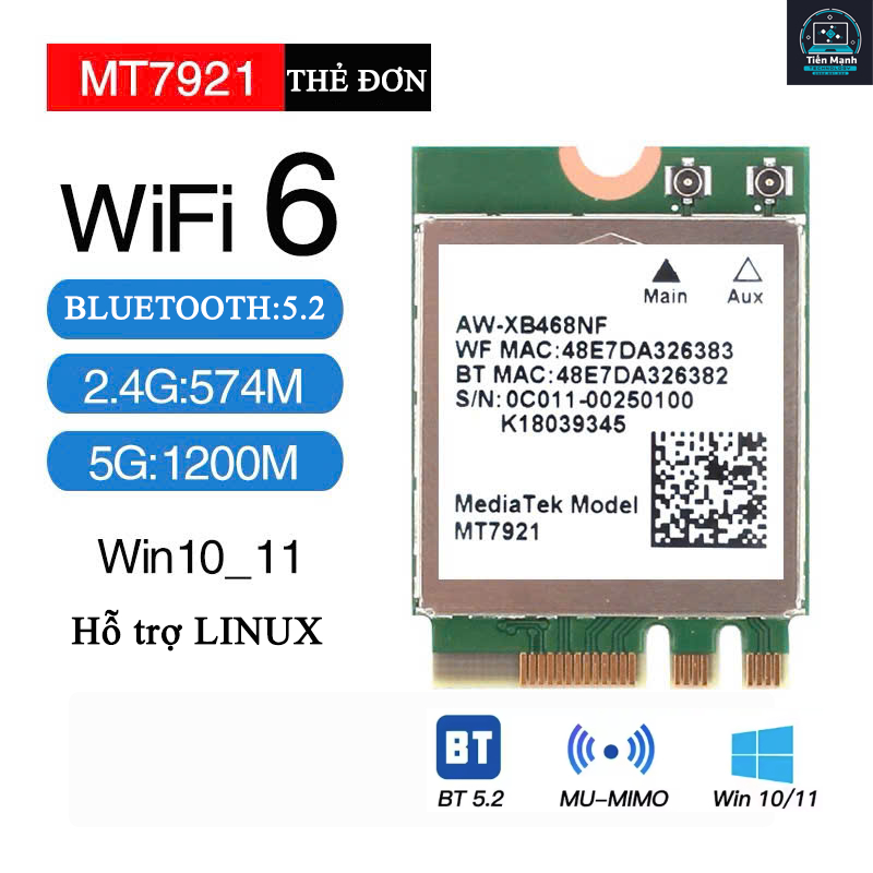 MediaTek MT 7921 ไร้สาย M.2 Wifi 6 การ์ด (802.11ax) และ BT 5.2 (บลูทูธ) สําหรับแล็ปท็อปพีซี MiniPC..