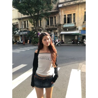 TWENTI เสื้อแขนยาวผ้ายืดบาง ทรงแร็กแลน พิมพ์ตัวอักษร