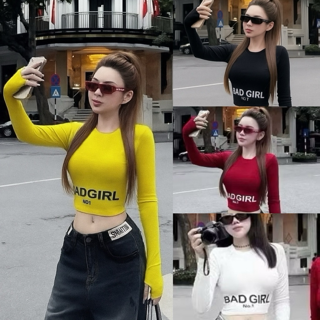 ROUND-NECKLACE LONG-SLEEVE เสื้อยืดในเสื้อยืดสีแดง LETTERS พิมพ์บนสีเหลือง TET OUTSTANDING ET HP