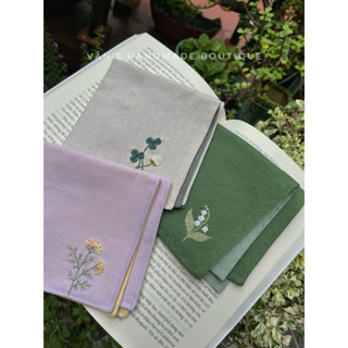 ผ้าเช็ดหน้าปักลายดอกไม้น้อยน่ารัก ผ้าเช็ดหน้าผ้าลินินปักมือแ…