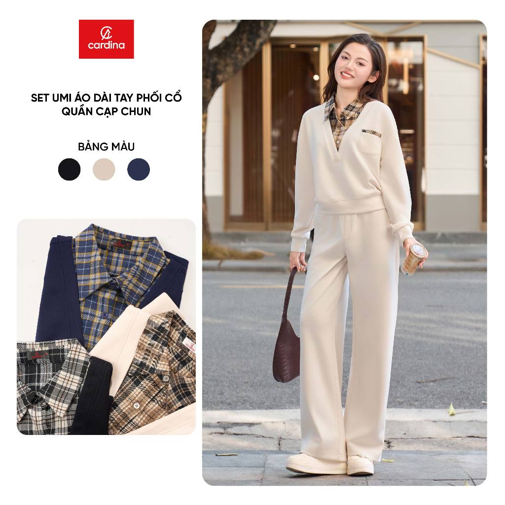 ชุดผู้หญิง CARDINA ผ้า umi สไตล์สปอร์ต เสื้อคอปก กางเกงทรงหลวม 5ANF32, 5QDT32 (ตัดแยก)