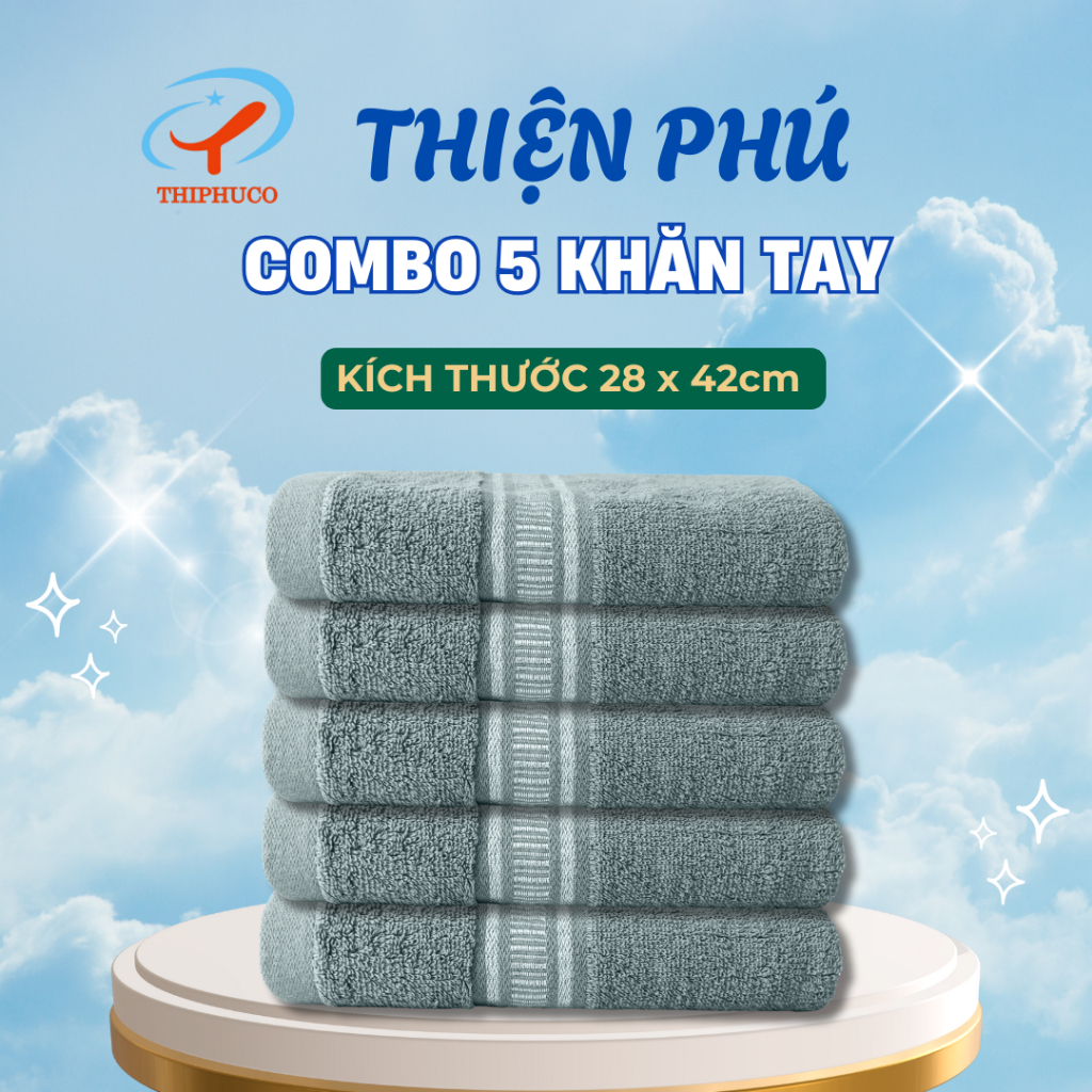 COMBO 5 ผ้าเช็ดหน้าผ้าฝ้าย Z622-1 Thien Pu 28x42x52g ผ้าฝ้ายธรรมชาติพร้อมระบบดูดซับน้ําได้ดี