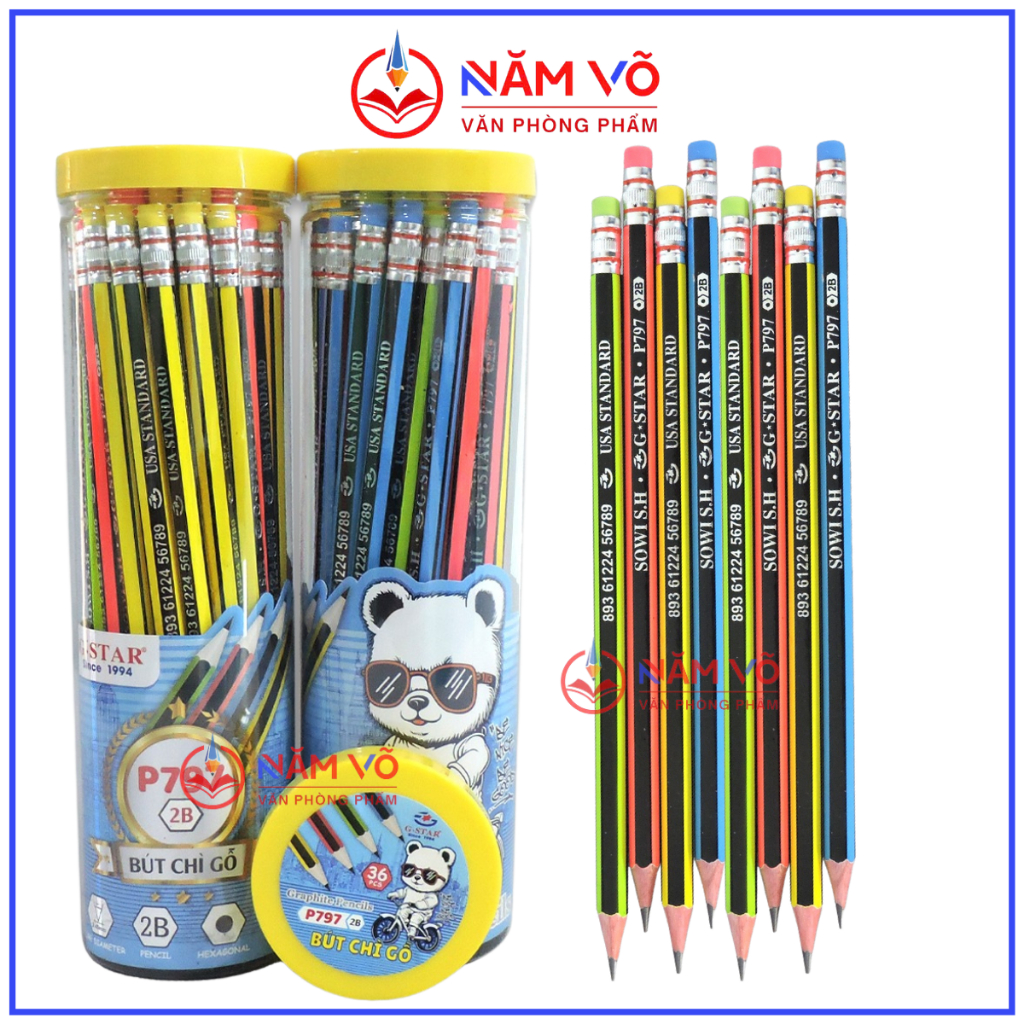 [P797] ดินสอดํา 2B - ดินสอดํา 2B พร้อมตัวไม้และแถบหลายสี พร้อมเหงือก G-Star/ GStar P 797/ P-797 ยากท