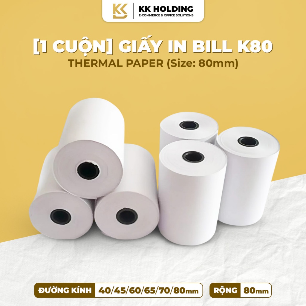 [1 ม้วน] กระดาษพิมพ์บิล K80 กระดาษพิมพ์ความร้อน 80 มม. – K80x40/ K80x45/ K80x60/ K80x65/ K80x70/ K80