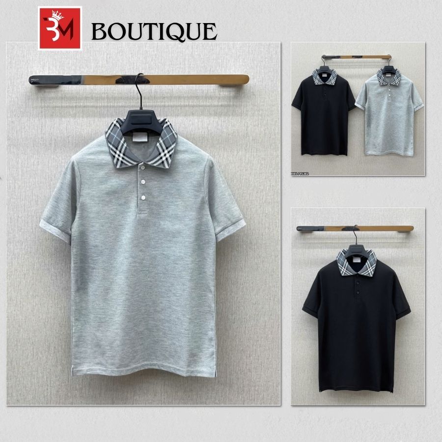 เสื้อโปโล Bx คอปกลายสก๊อตสีเทาคุณภาพดี - ผ้าฝ้ายเย็น Bx เสื้อโปโลผู้ชายและผู้หญิง 678505